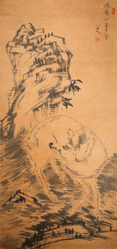 Eight Mountain ink and wash painting (silk scroll vertical shaft) from Qing