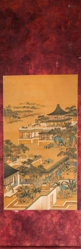 LangShiNing ink and wash painting (silk scroll vertical shaft) from Qing