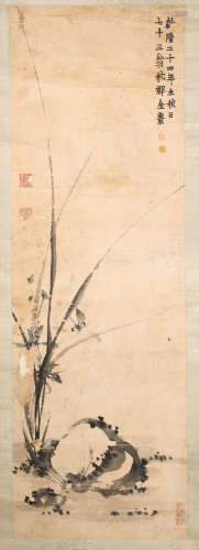 JinNong ink and wash painting (silk scroll vertical shaft) from Qing