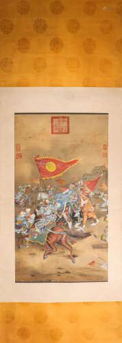 JinYanBiao ink and wash painting (silk scroll vertical shaft) from Qing