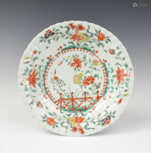 Chinese Faille Verte Plate w/ Garden, 19th C.