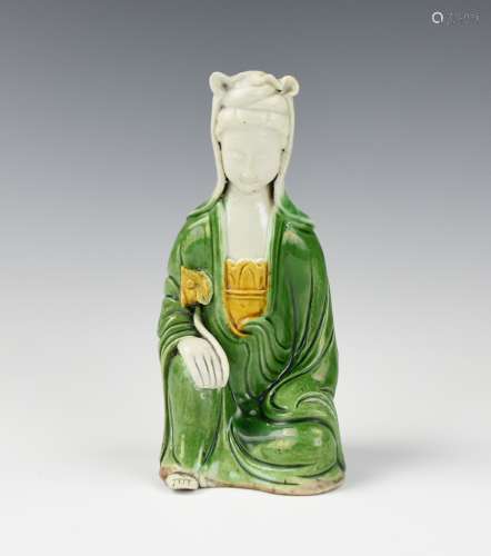 Chinese Sancai Glazed Figure of Guanyin, 18th C.