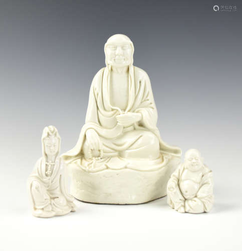 Three Chinese Dehua White Glazed Figures,20th C.