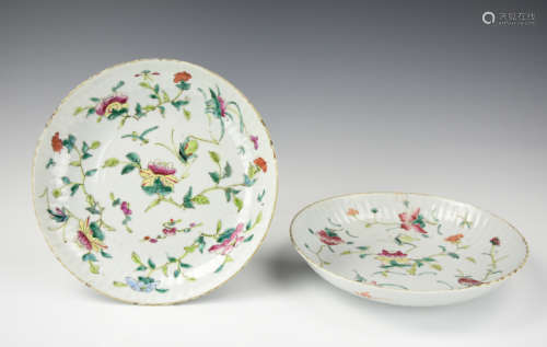 Pair Chinese Famille Rose Plates w/ Insect, 19th C
