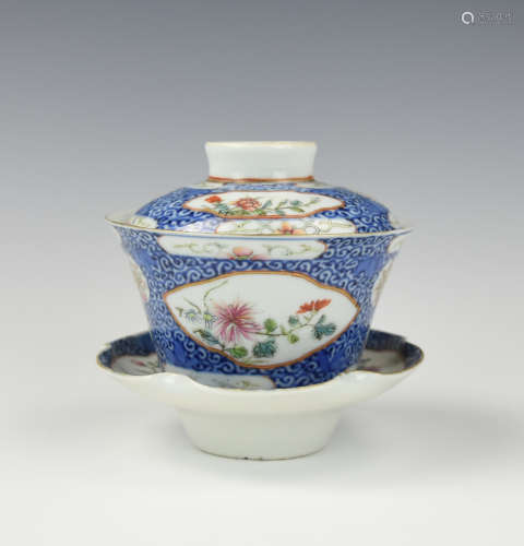 Chinese Famille Rose Tea Cup Set, 19th C.