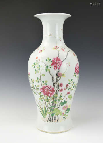 Large Chinese Famille-Rose Vase w/ Flower, 19th C.