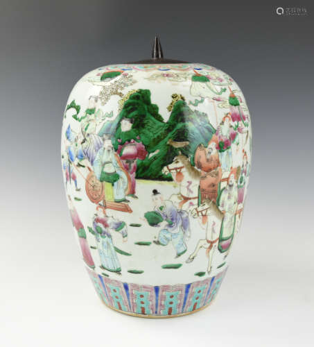 Chinese Famille Rose Jar w/ Figures, 19th C.