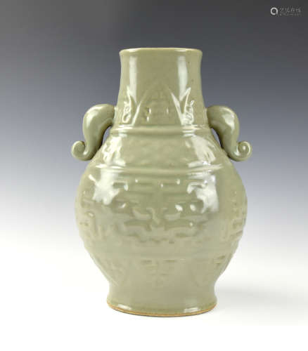 Chinese Celadon Glaze Vase with Handles,19-20th C.