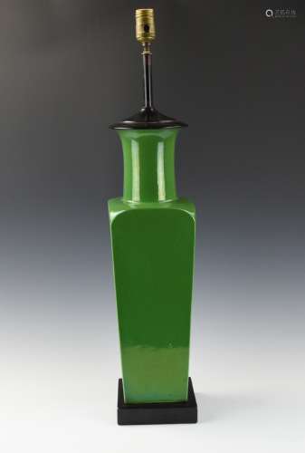 Green Glazed Square Baluster Vase, 19th C.