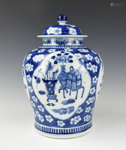 Large Chinese Blue & White Jar and Cover, 19th C.