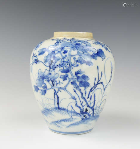 Chinese Porcelain Blue & White Jar w/ Flower