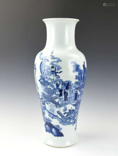 Chinese Large Blue & Whilte Vase w Deities, 20th C