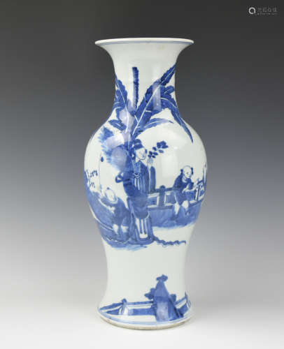 Chinese Blue & White Vase w/ Figures, 19th C.