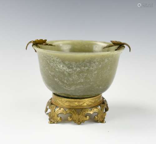 Chinese Gilt-Bronze Mounted Jadeite Bowl, 18th C.