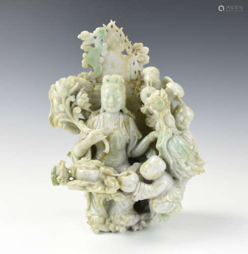 Chinese Jadeite Guanyin and Children Ornaments