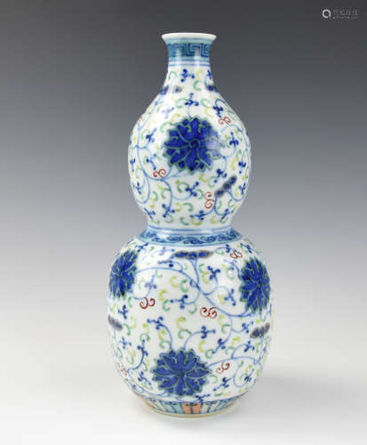 Chinese Doucai Double Gourd Vase, 19th C.