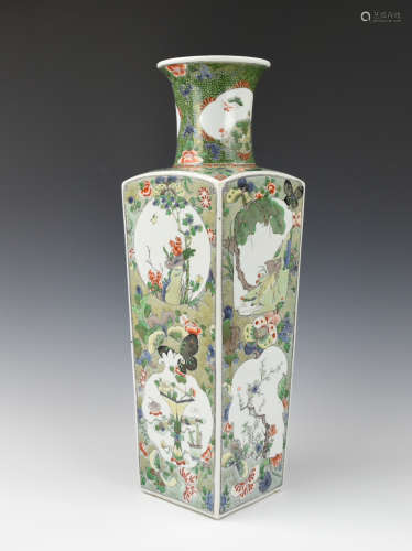 Chinese Famille Verte Square Vase, 19-20th C.