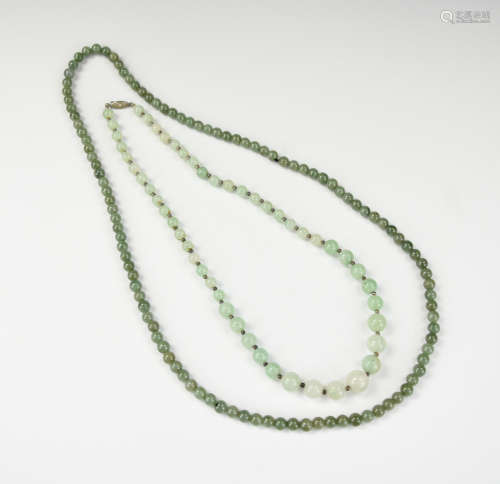 2 Chinese Beaded Jadeite Necklace