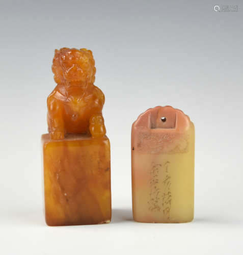 (2) Chinese Soapstone Seal ,19-20th C.