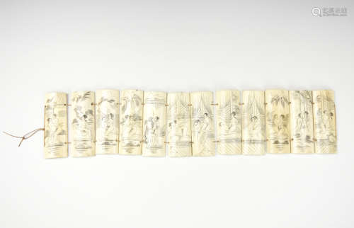 Chinese Erotic Bone Carving Screen ,20th C.