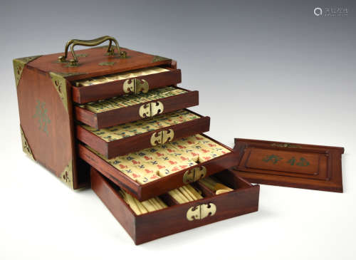 Antique Chinese Mahjong Set w/ Box, Qing D.