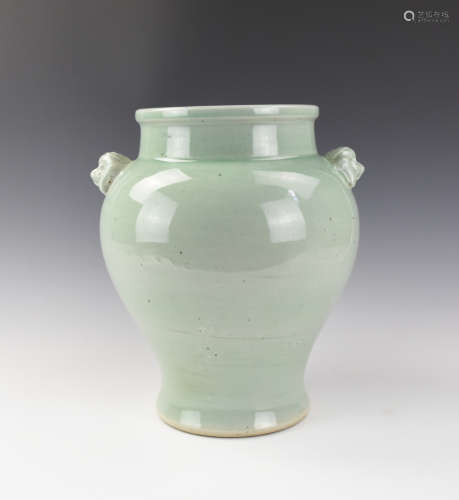 Large Chinese Celadon Glazed Jar, 20th C.