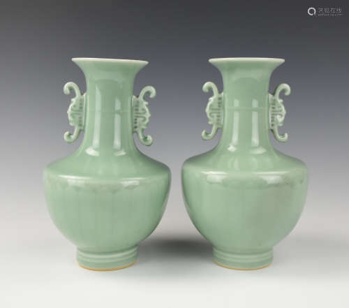 Pair Chinese Celadon-Glazed Vase, ROC Period