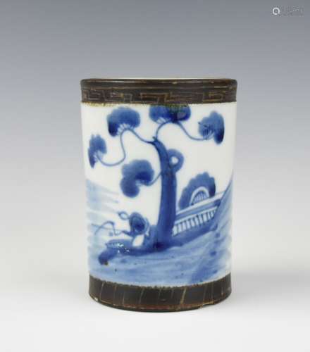Chinese Blue & White Brushpot, 19th C.