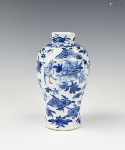 Small Chinese Blue & White Vase w/ Flower, 19th C.