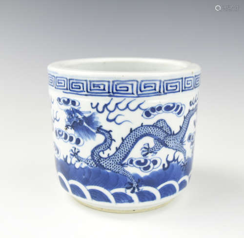 Chinese Blue & White Dragon Censer, 19th C.