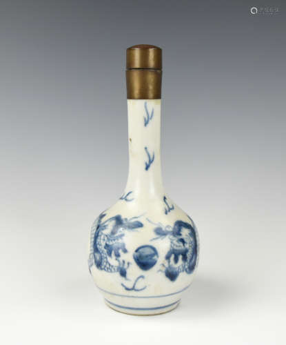 Chinese Blue& White Dragon Vase, Ming D.