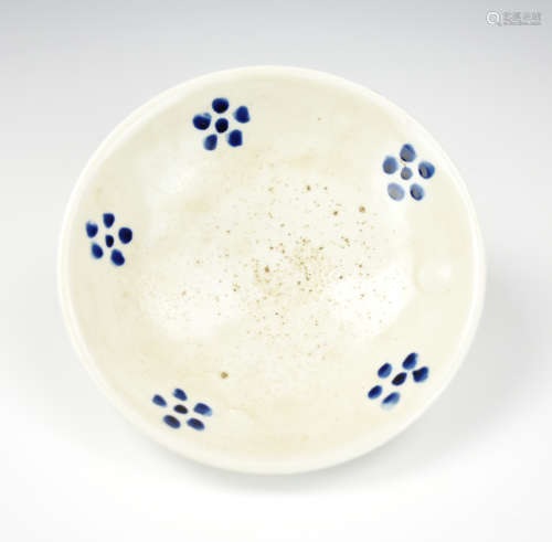 Chinese White Glazed Xing Ware Bowl w/ Blue Flower