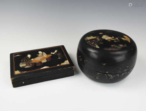 Two Chinese MOP Inlaid Lacquer Box &Cover, 20th C.