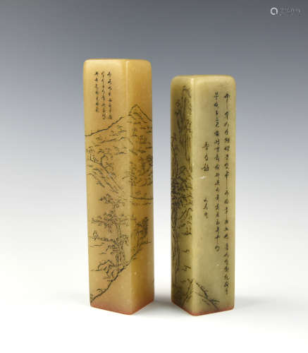 Two Large Chinese Soap Stone Seals, Qing Dynasty