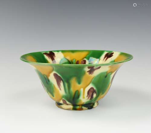 Chinese Tiger Skin Sancai Glaze Bowl, Qing Dynasty