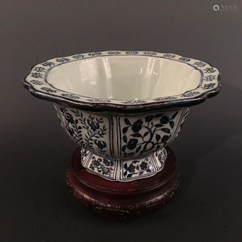 Blue and White Floral Bowl