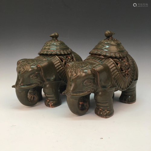 A Pair of Chinese Longquan Kiln Elephant