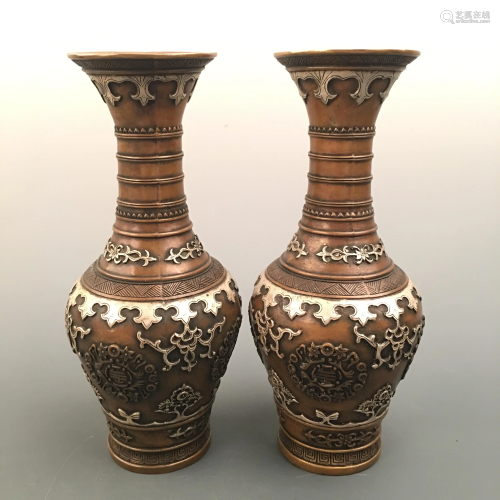 Chinese Bronze Vase Pair, Xuande Mark