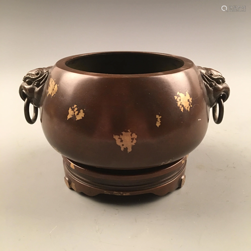 Chinese Bronze Gilt Dots Censer, Double 'Rui S…