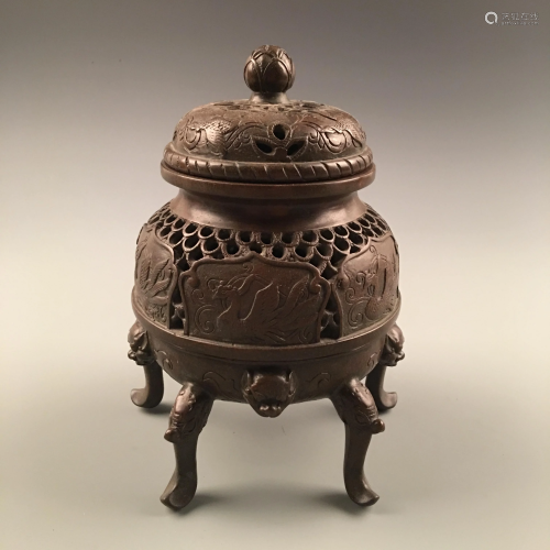 Chinese Bronze Incense Burner With Wan …