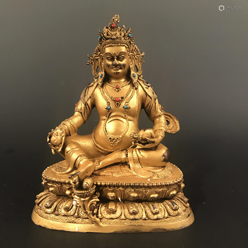 Chinese Gilt Bronze Buddha Figure Inlaid Gems…