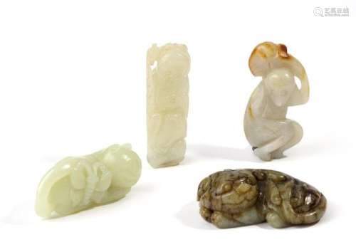 LOT OF FOUR (4) NEPHRITE JADE ITEMS \nChina, 20th c…