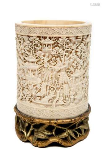 [X] CARVED IVORY BRUSH POT, BITONG \nChina, Guangzh…