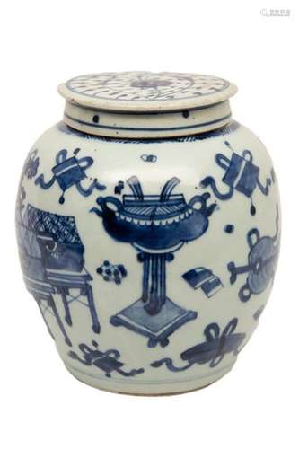 BLUE WHITE PORCELAIN JAR WITH OVOID GINGER \nChina,…