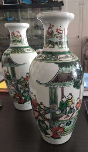 PAIR OF PORCELAIN LANTERN VASES WITH POLYCHROME EN…