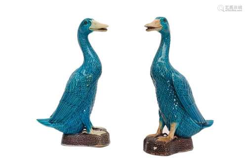 COUPLE OF DUCKS IN TURQUOISE ENAMELLED CERAMICS \nC…