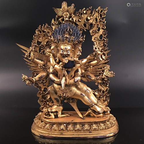 Chinese Gilt Bronze Mahakala Figure
