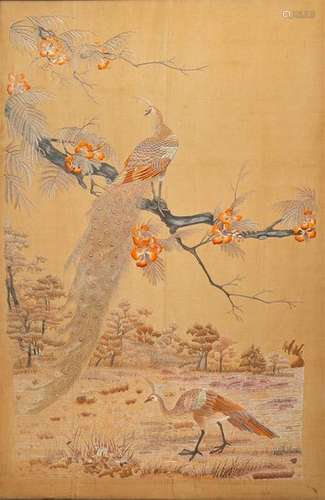 LARGE EMBROIDERED SILK PANEL \nJapan, Meiji / Taish…