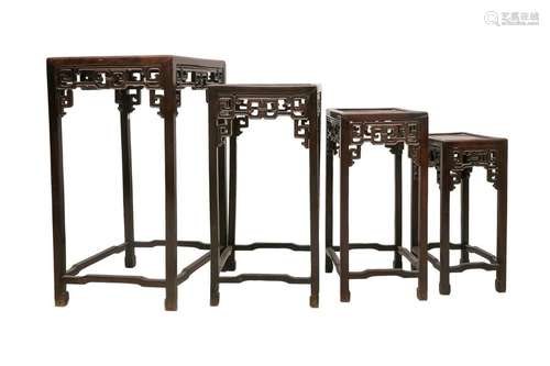 SUITE OF FOUR (4) NESTING TABLES IN NATIVE WOOD \nC…