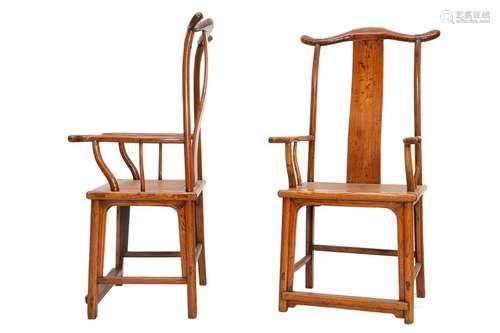 PAIR OF INDIGENOUS WOODEN ARMCHAIRS WITH OX YOKE B…